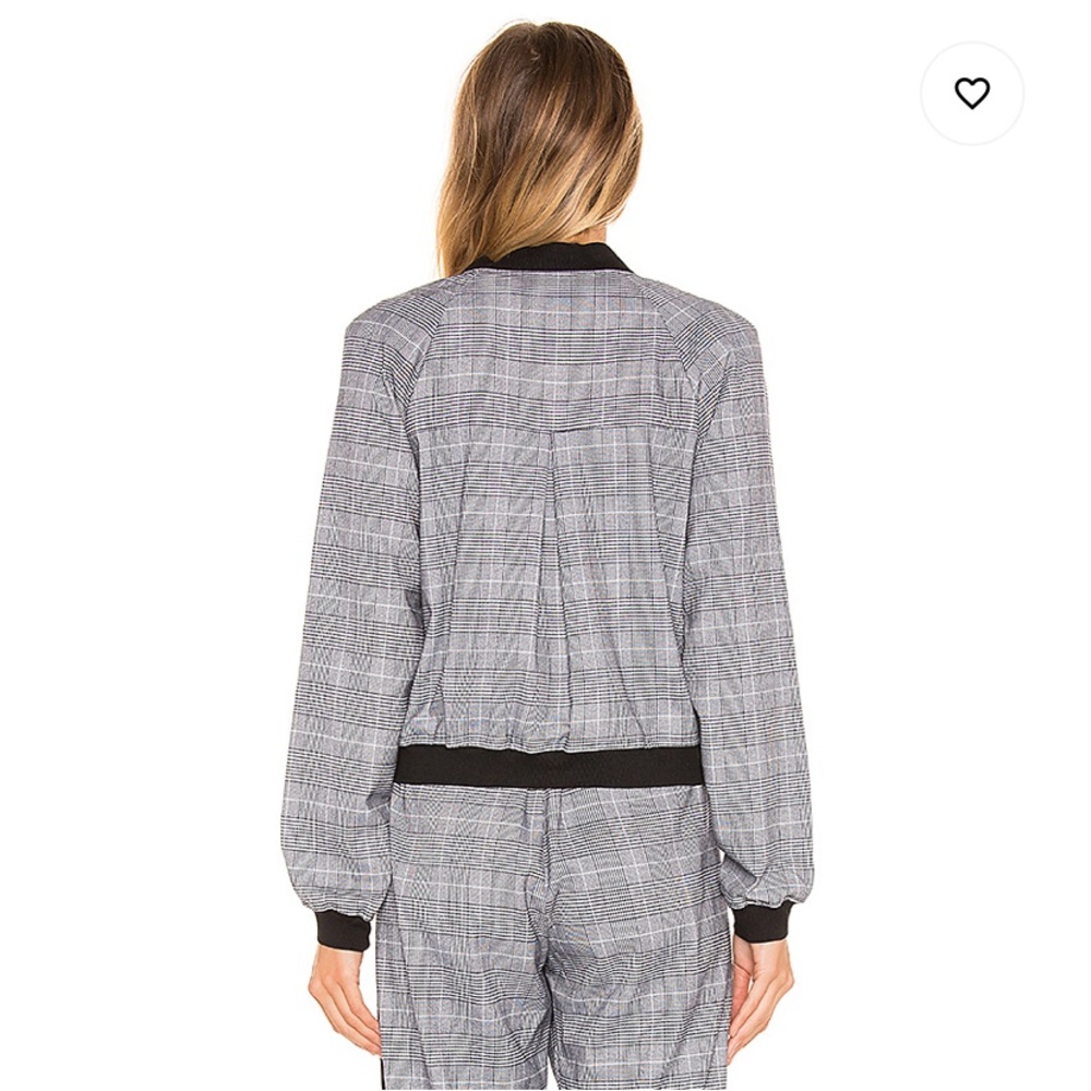 NWT REVOLVE Bobi Black Menswear Plaid Bomber Ivory & Black - Picture 4 of 10
